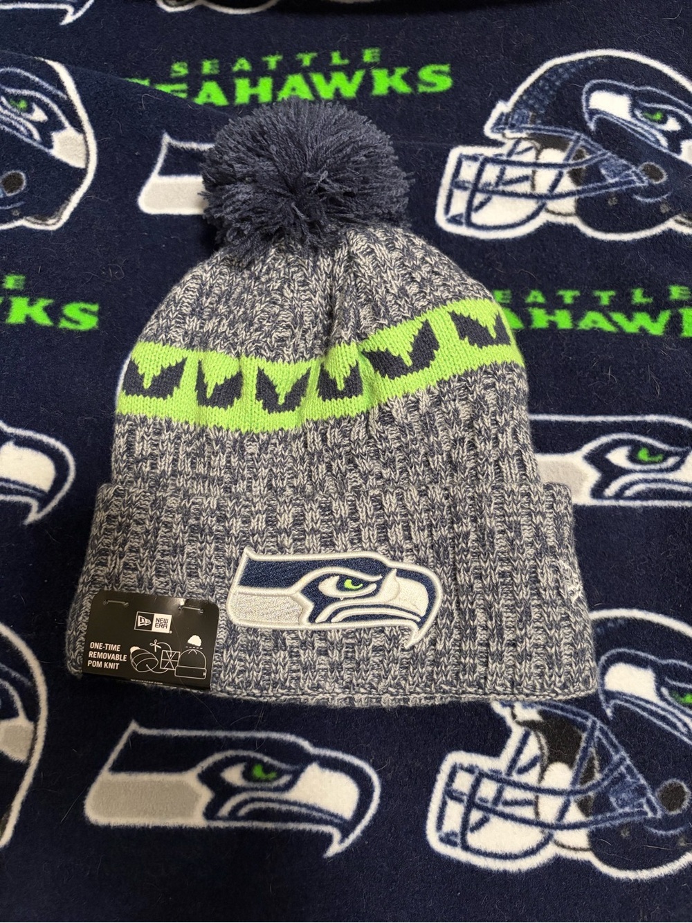 NFL Seattle Seahawks Gray & Neon Green Pom Knit Beanie